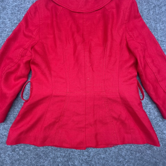 Zara Woman Red Textured 3/4 Sleeve‎ Blazer Jacket Button Front Peplum size 8 - Picture 8 of 9
